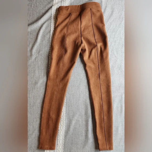 Spanx Faux Suede Pull Up Skinny Legging Pants Caramel Size XS Mid Rise Stretch - Picture 2 of 6